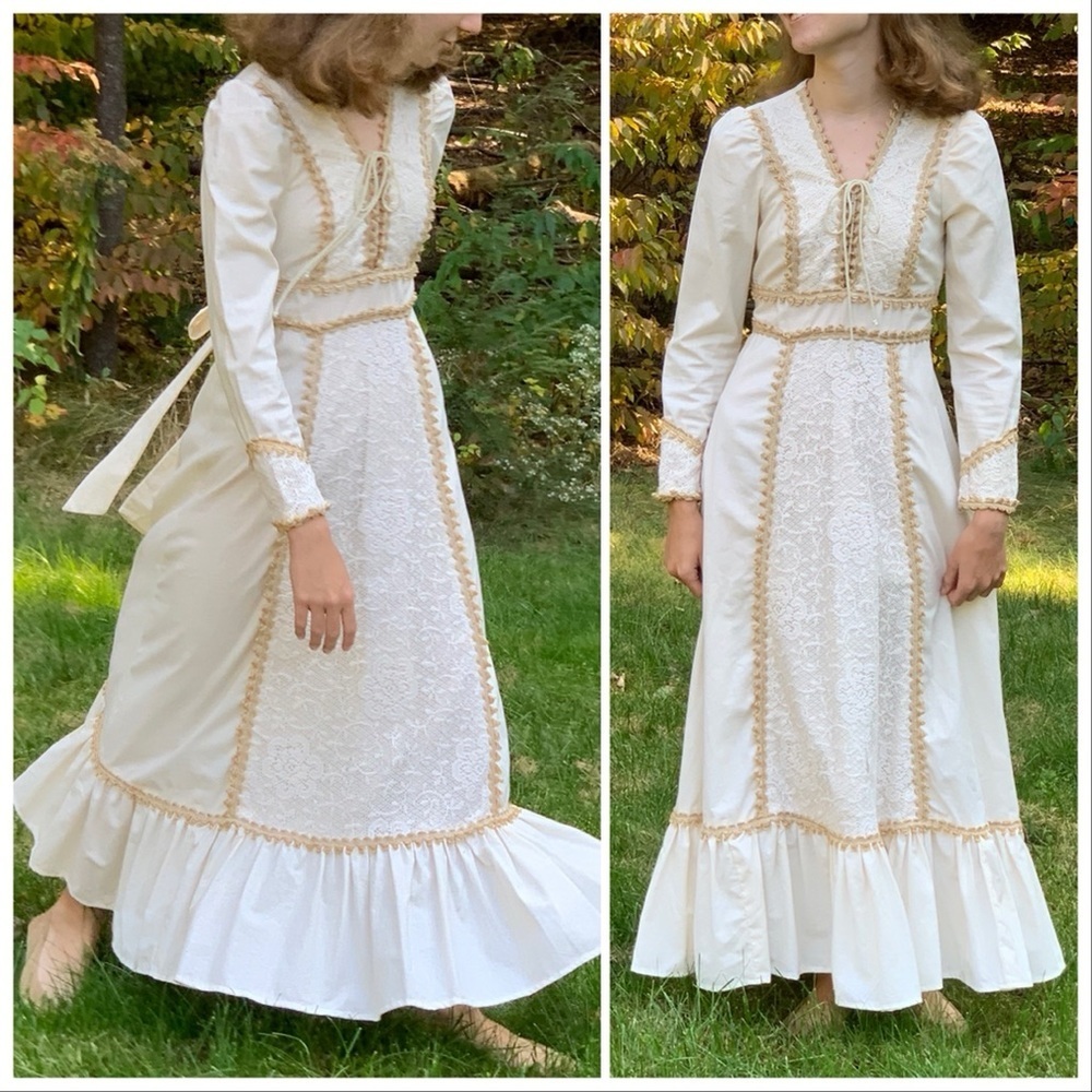 Gunne Sax Vintage Long Prairie Wedding Dress, 9. - Picture 6 of 14